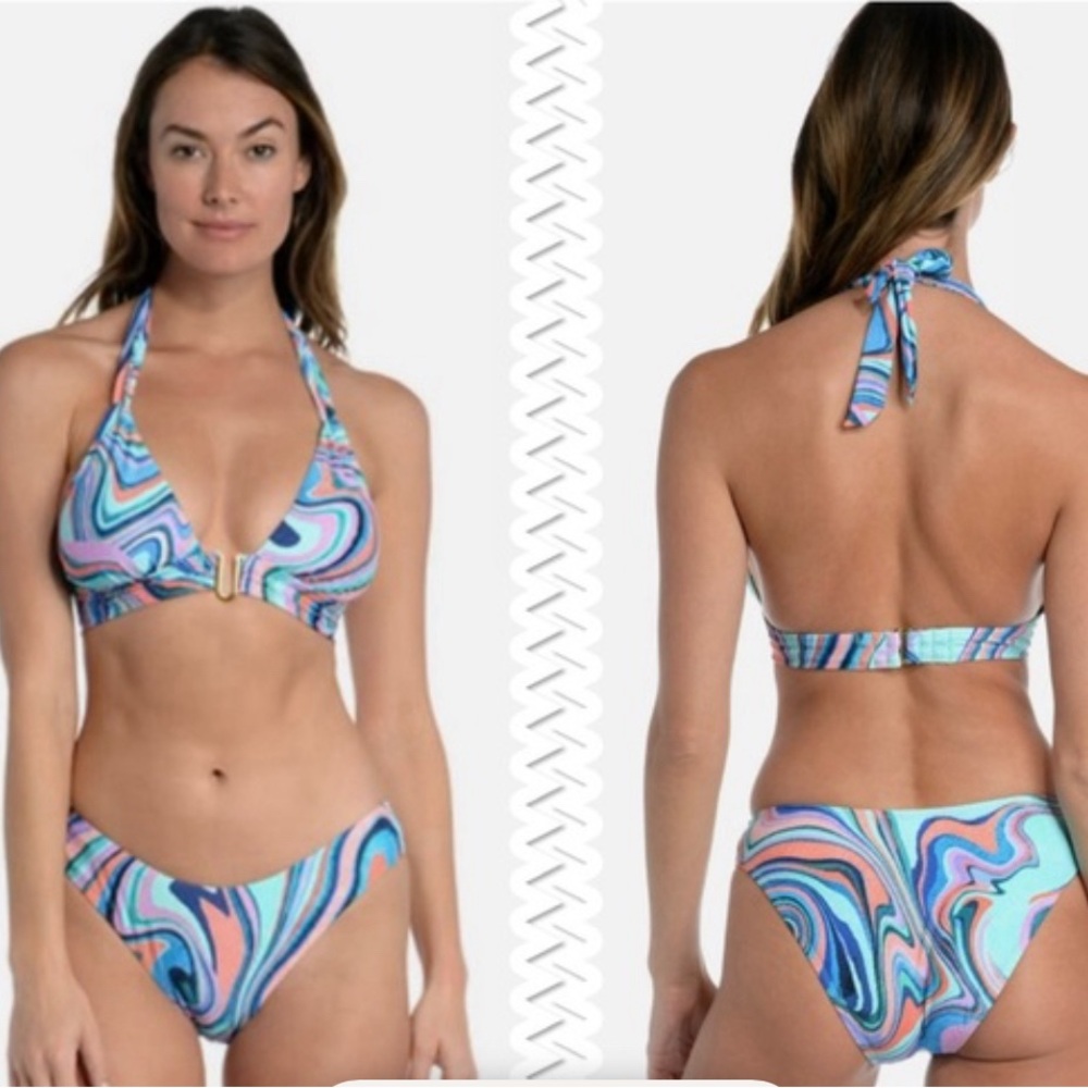 La Blanca Crystal Cove Shirred Strap Top with Shirred Hipster Bikini. Size 16